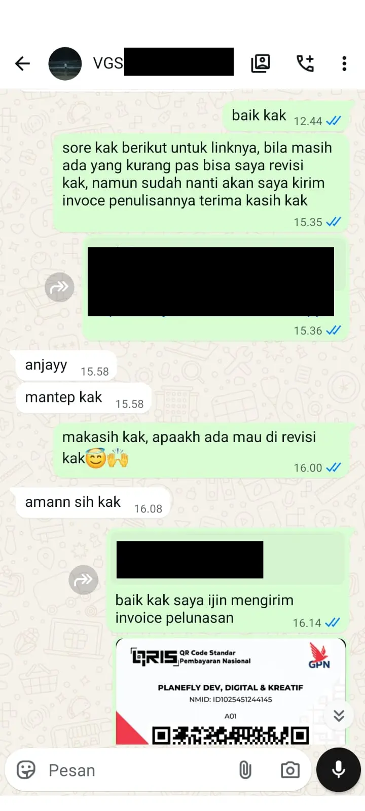 Ulasan pelanggan via WhatsApp