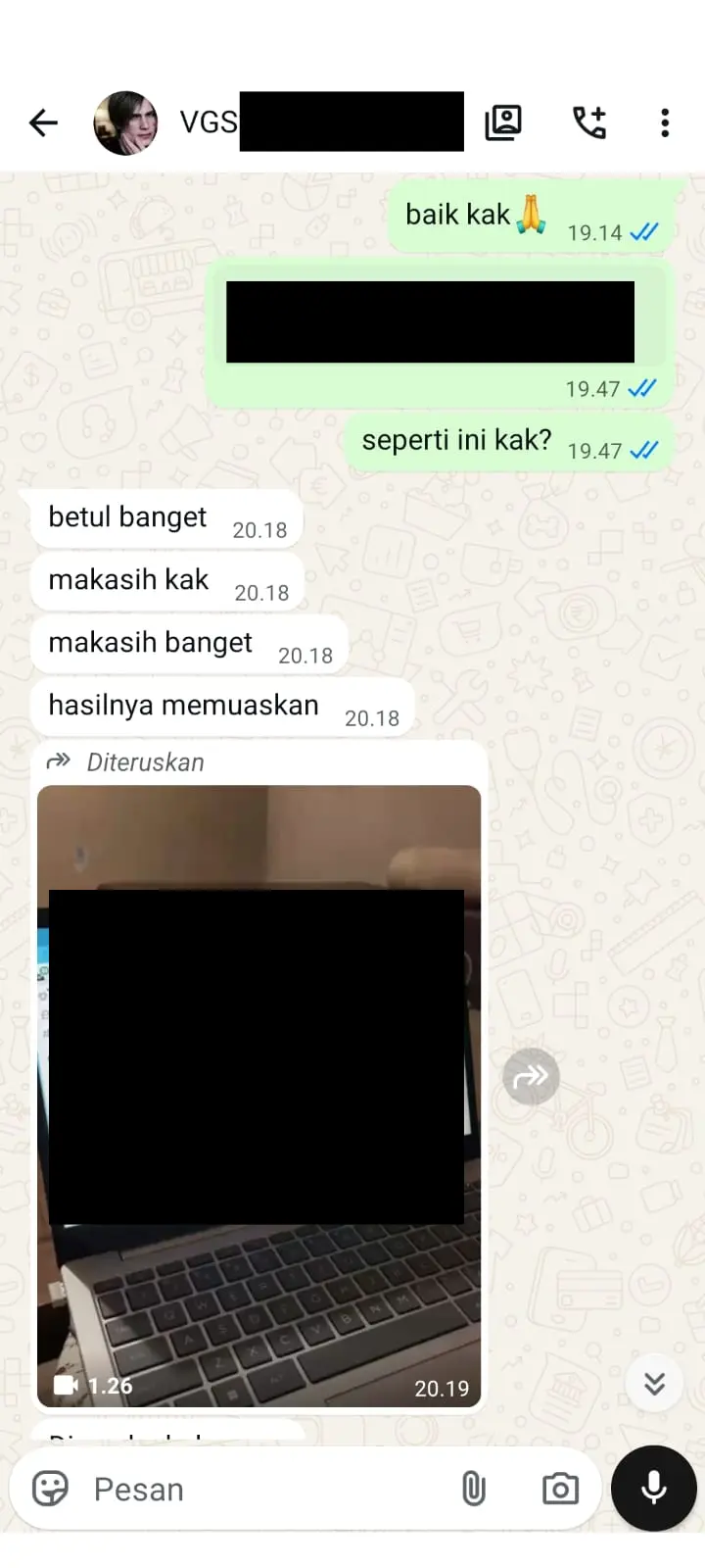 Ulasan pelanggan via WhatsApp