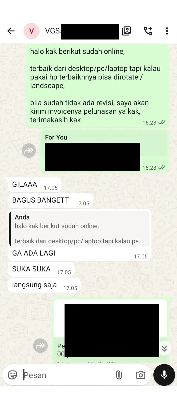 Ulasan pelanggan via WhatsApp