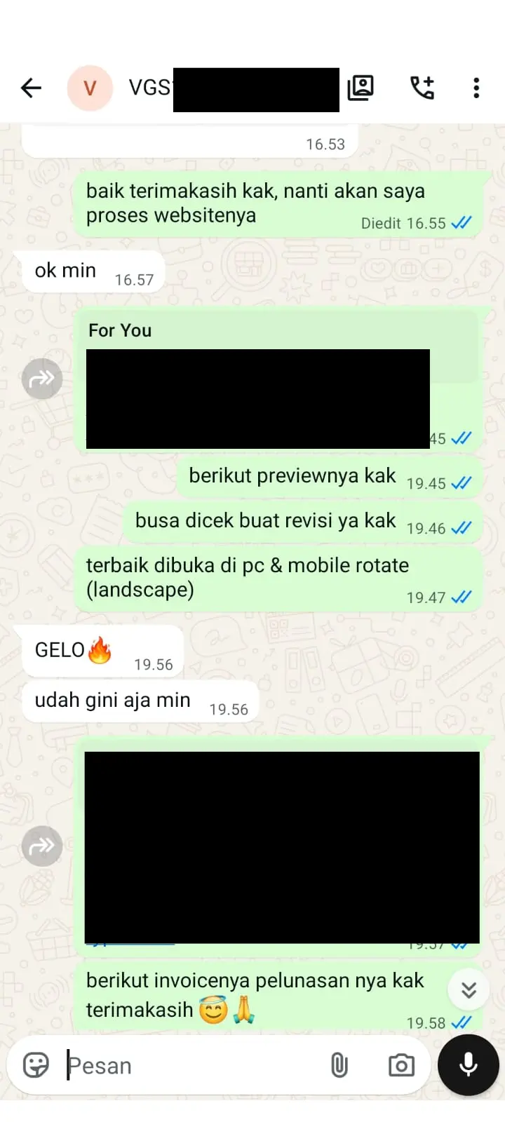 Ulasan pelanggan via WhatsApp